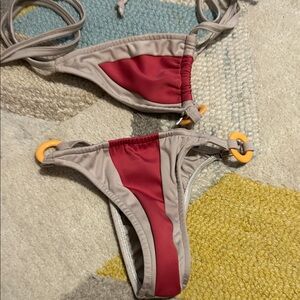 NWT  Two-tone Pink & Taupe Brazilian Bikini Bottom SZ S
